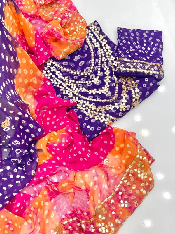 Handmade Press Gotta Work On Beautiful Soft Chiffon (Chunri-Handmade) 2pc Shirt And Dupatta photo 5