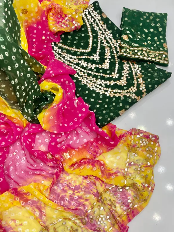 Handmade Press Gotta Work On Beautiful Soft Chiffon (Chunri-Handmade) 2pc Shirt And Dupatta photo 1