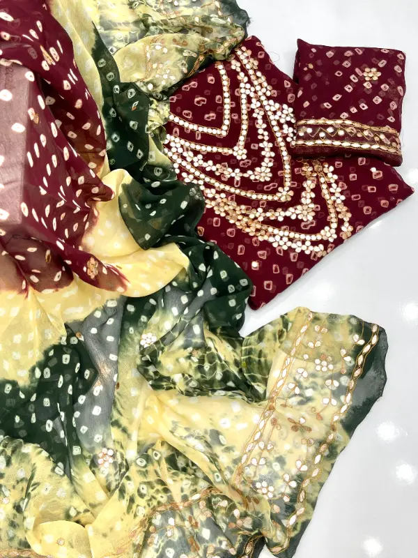 Handmade Press Gotta Work On Beautiful Soft Chiffon (Chunri-Handmade) 2pc Shirt And Dupatta photo 4