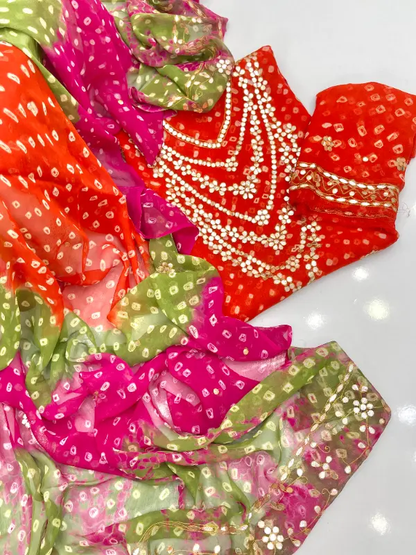 Handmade Press Gotta Work On Beautiful Soft Chiffon (Chunri-Handmade) 2pc Shirt And Dupatta photo 6