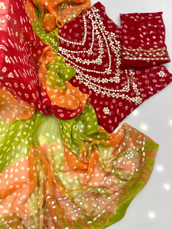 Handmade Press Gotta Work On Beautiful Soft Chiffon (Chunri-Handmade) 2pc Shirt And Dupatta photo 7