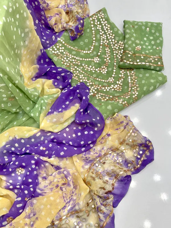 Handmade Press Gotta Work On Beautiful Soft Chiffon (Chunri-Handmade) 2pc Shirt And Dupatta photo 2