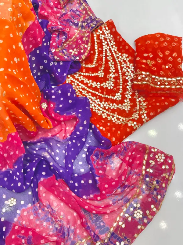 Handmade Press Gotta Work On Beautiful Soft Chiffon (Chunri-Handmade) 2pc Shirt And Dupatta photo 3