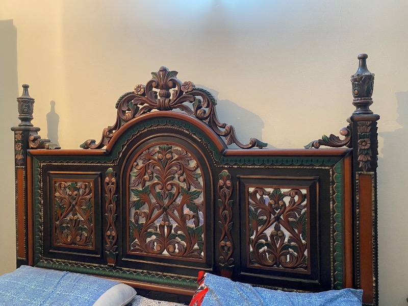 Wooden sheesha work hand work bed set photo 4