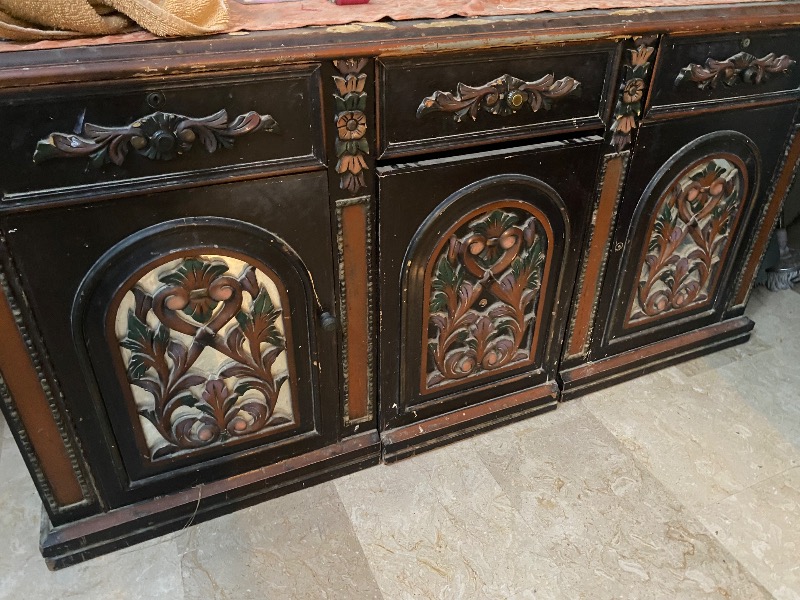 Wooden sheesha work hand work bed set photo 7