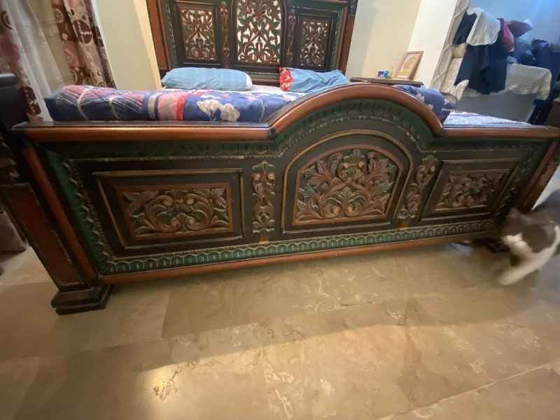 Wooden sheesha work hand work bed set photo 3