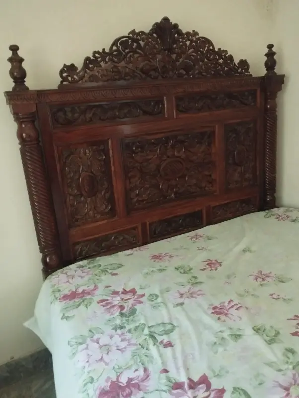 King Size Bed Wooden, mattress and 2 side tables photo 1