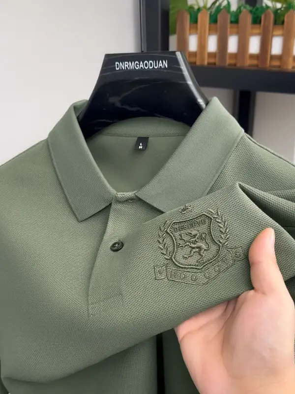 Olive Green Men's Casual Polo Shirt Plus Size Breathable. photo 1