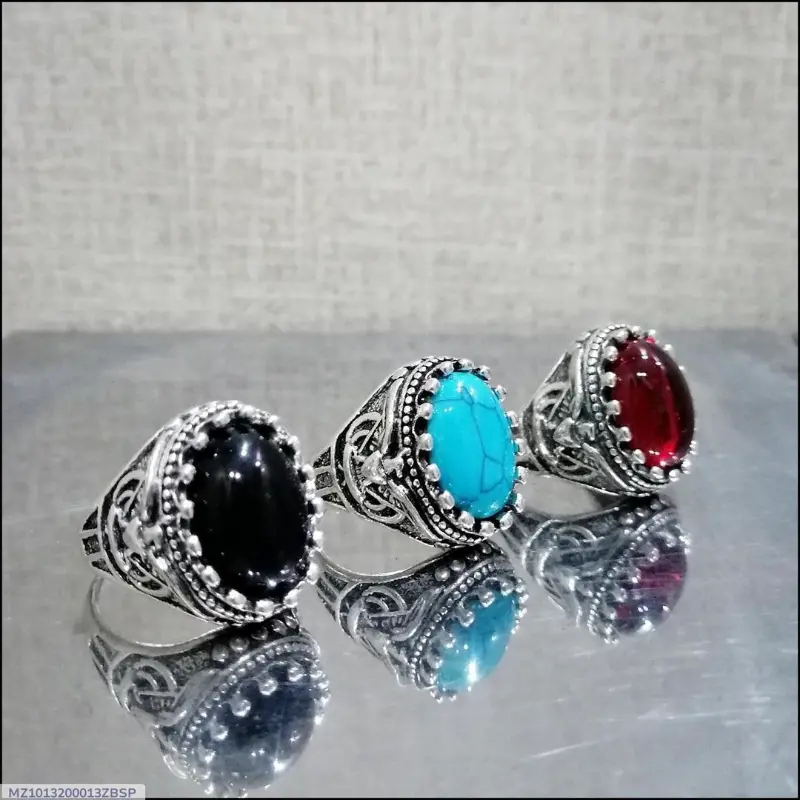 Turkish Design Stone Rings Set of 3 for Men photo 1