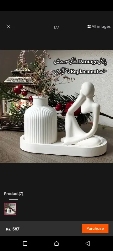 Set of 3 home decor l tray + vase + thinker statue photo 1